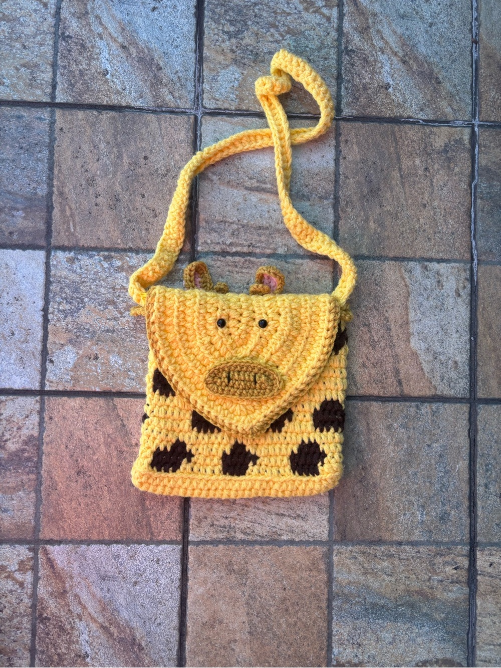 Handmade Crochet Giraffe Crossbody Bag | Yellow & Brown Cotton Yarn Kids Purse